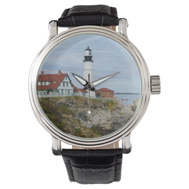 Reloj De Pulsera Faro de Portland Headlight en la orilla rocosa (Anverso)