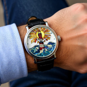 Reloj De Pulsera Faro impresionante Sol Océano Olas