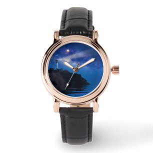 Reloj De Pulsera Faros   Faro nocturno estrellado