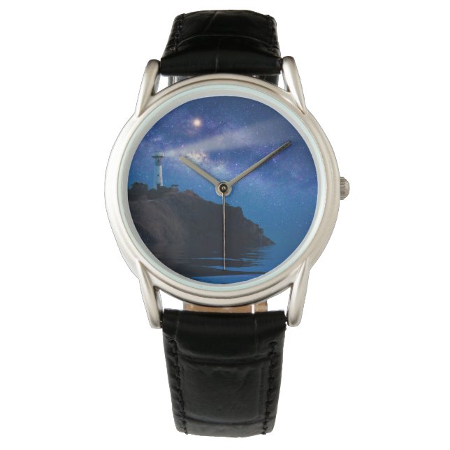 Reloj De Pulsera Faros | Faro nocturno estrellado (Anverso)