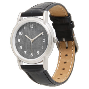 Reloj De Pulsera Faux Black Denim Jeans con números blancos
