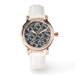 Reloj De Pulsera Faux Black Lace Rosas Fishnet Watch