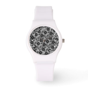 Reloj De Pulsera Faux Black Lace Rosas Fishnets - Romántico Elegan