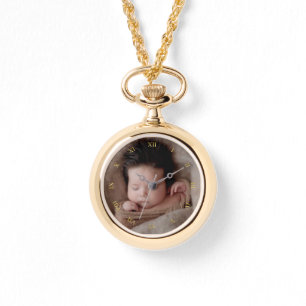 Reloj De Pulsera Faux Gold Roman Numerals & Personalizado Photo