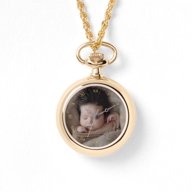 Reloj De Pulsera Faux Gold Roman Numerals & Personalizado Photo (Anverso)