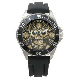 Reloj De Pulsera Faux Gold Sugar Skull Print Watch