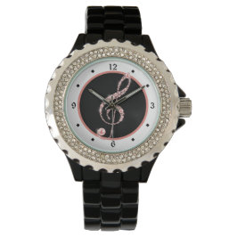 Reloj De Pulsera Faux Pink Pearl Treble Clef Music