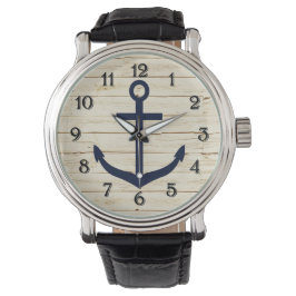 Reloj De Pulsera Faux Wood Rustic con Anchor