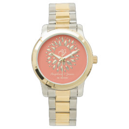Reloj De Pulsera Favor de la Boda de Oro de Coral