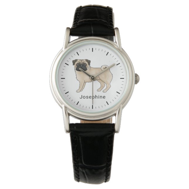 Reloj De Pulsera Fawn Pug Dog Mops Breed Dog Design With Name (Anverso)