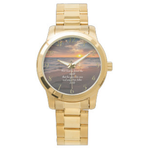 Reloj De Pulsera Fe cristiana John 3:16 océano con una puesta de so