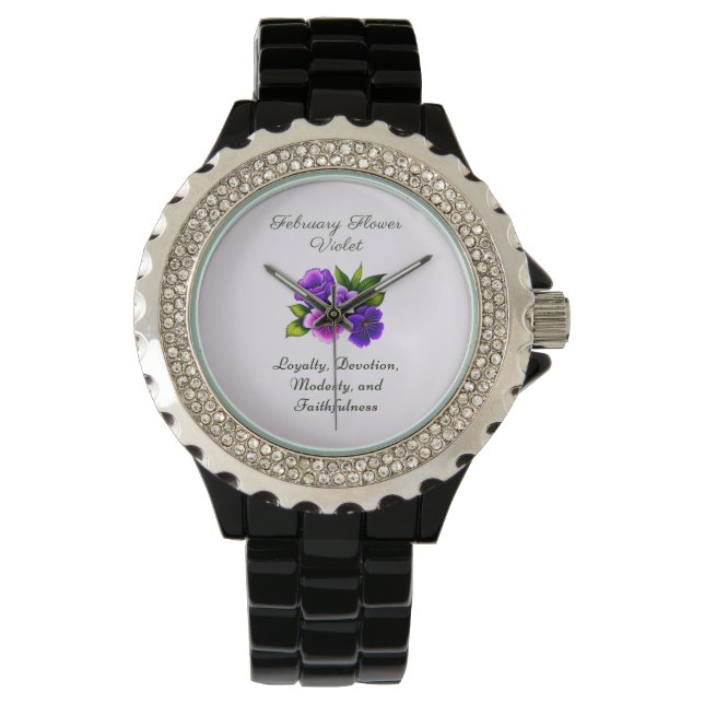 Reloj De Pulsera Febrero Mes de Nacimiento Flor Violeta Delicada Fl (Anverso)