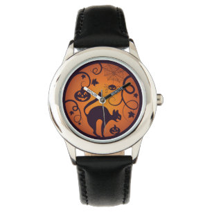 Reloj De Pulsera Felices arañas y murciélagos de gatos negros en la