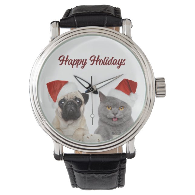 Reloj De Pulsera Felices Fiestas De Navidad Para Gatos Y Perros (Anverso)