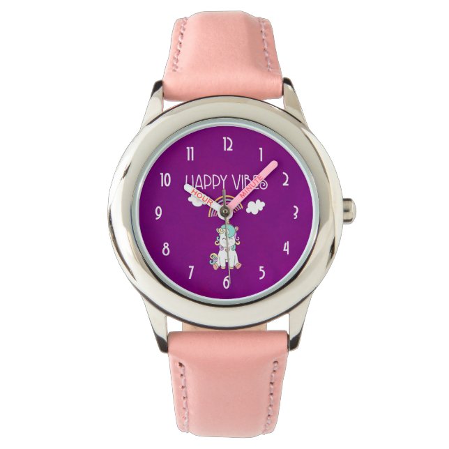 Reloj De Pulsera Felices vibraciones sonrientes unicornio (Anverso)