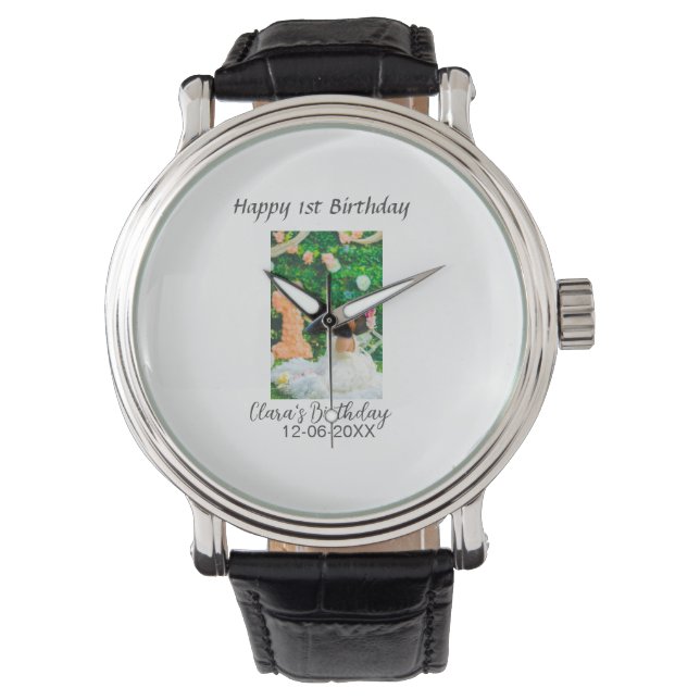 Reloj De Pulsera Feliz 1° cumpleaños foto simple y elegante moda (Anverso)