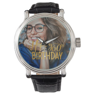 Reloj De Pulsera Feliz 60 aniversario Script de foto personalizada