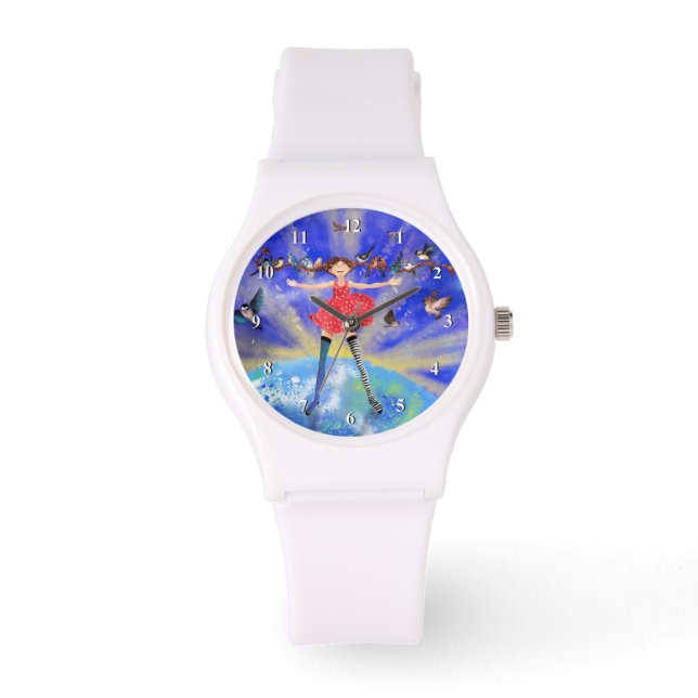 Reloj De Pulsera Feliz Chica con aves - Sucede (Anverso)