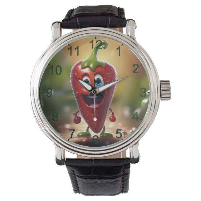 Reloj De Pulsera Feliz Chili Bean animado 3D, (Anverso)
