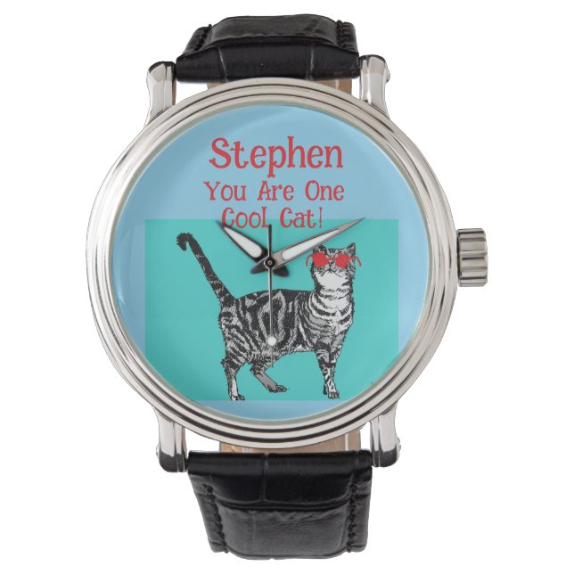 Reloj De Pulsera Feliz cumpleaños a tu esposo de gatos de Tabby en  (Anverso)