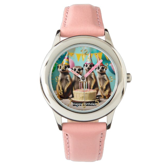 Reloj De Pulsera Feliz cumpleaños Meerkat, (Anverso)