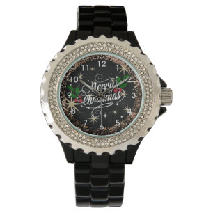 Reloj De Pulsera Feliz destello navideño y purpurina,