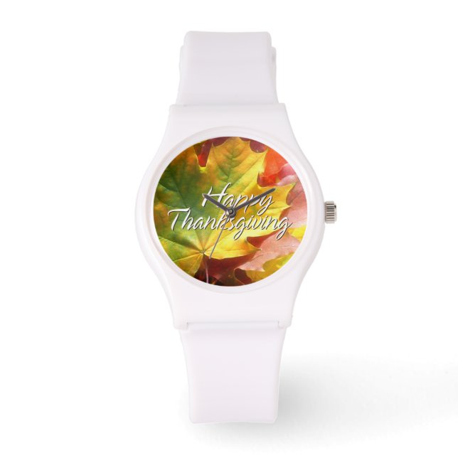 Reloj De Pulsera Feliz Día de Acción de Gracias 7 Ver y Numerales O (Anverso)
