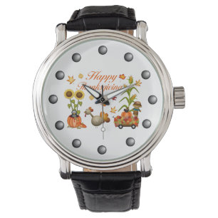 Reloj De Pulsera Feliz Día de Acción de Gracias otoño deja calabaza