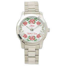 Reloj De Pulsera Feliz Día de la Madre Rojo Roses Roses Floral Gree