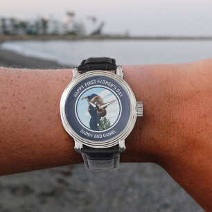 Reloj De Pulsera Feliz Día del Primer Padre foto y texto Personaliz