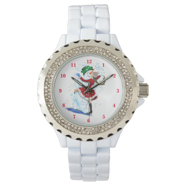 Reloj De Pulsera Feliz hombre de nieve y Chica Fiesta de Navidades  (Anverso)