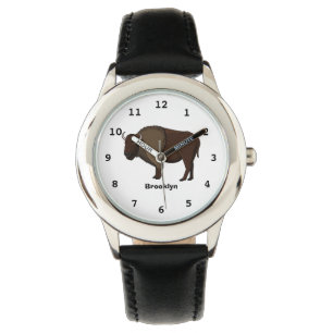 Reloj De Pulsera Feliz ilustracion de búfalo de bisonte americano