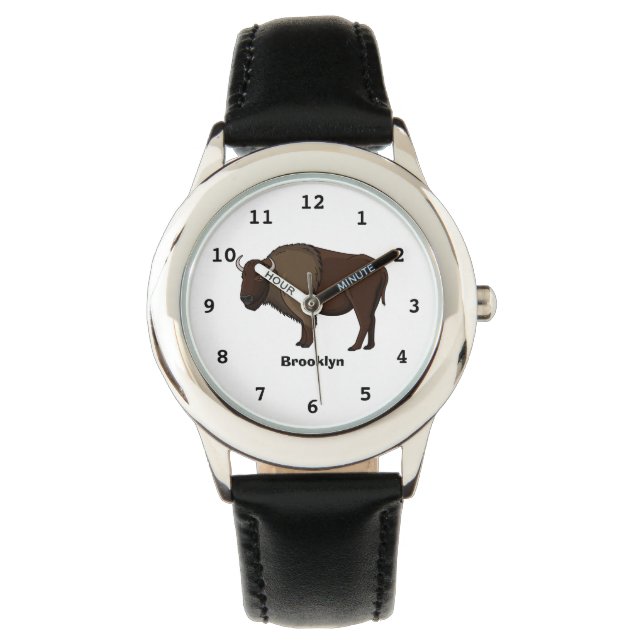Reloj De Pulsera Feliz ilustracion de búfalo de bisonte americano (Anverso)