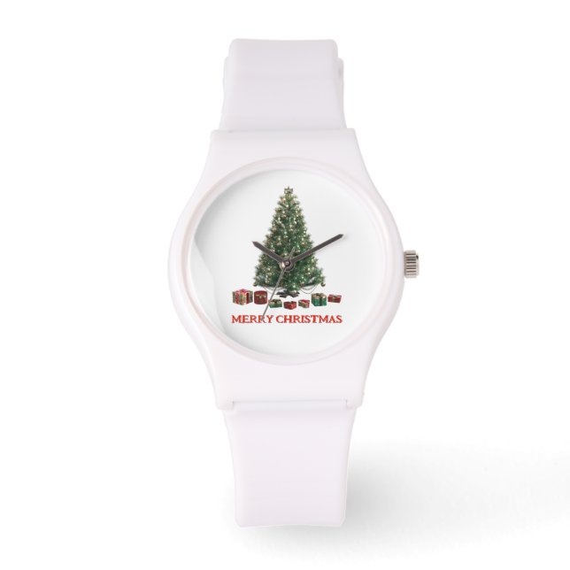 Reloj De Pulsera Feliz Navidad. Árbol (diseño 1) con regalos (Anverso)