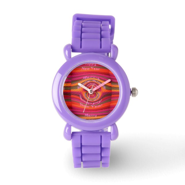 Reloj De Pulsera Feliz Navidad Feliz Año Nuevo Año Red Purpurina Wa (Anverso)