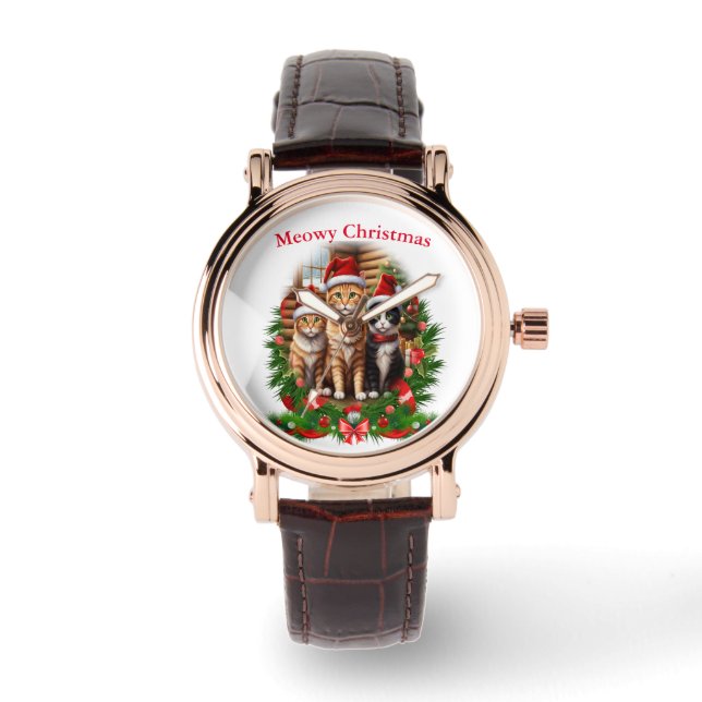 Reloj De Pulsera Feliz Navidad gatos (Anverso)