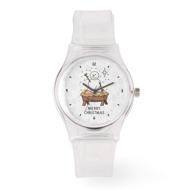 Reloj De Pulsera Feliz Navidad Natividad Niño Jesús Snowman (Anverso)