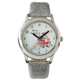 Reloj De Pulsera Feliz Navidad! Papá Noel con gato y perro