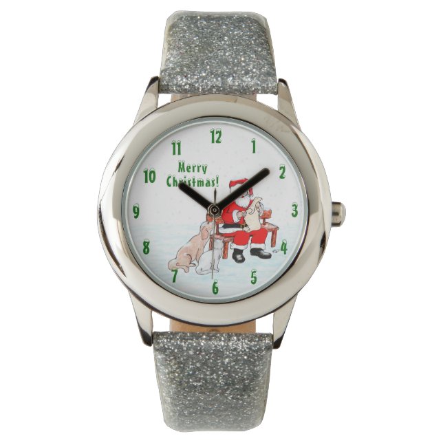 Reloj De Pulsera Feliz Navidad! Papá Noel con gato y perro (Anverso)