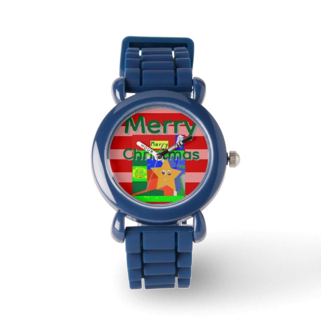 Reloj De Pulsera Feliz Navidad Rosa Rojo (Anverso)
