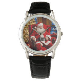 Reloj De Pulsera Feliz Navidad Santa Claus Watch con Banda de Cuero