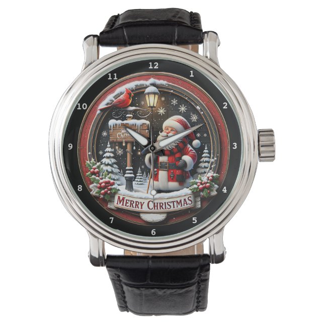 Reloj De Pulsera Feliz Navidad Santa y Cardenal (Anverso)