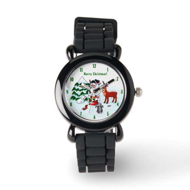Reloj De Pulsera ¡Feliz Navidad! Snowman con sus amigos (Anverso)