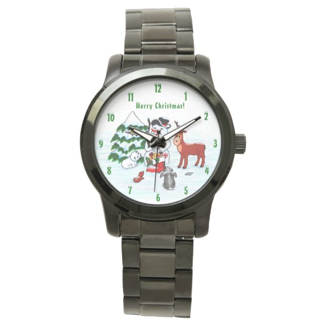 Reloj De Pulsera ¡Feliz Navidad! Snowman con sus amigos (Anverso)