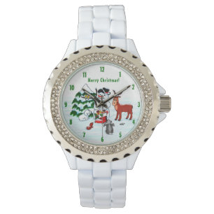 Reloj De Pulsera Feliz Navidad! Snowman con sus amigos