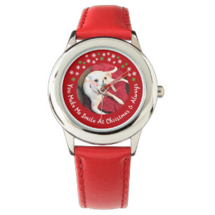 Reloj De Pulsera Feliz Navidad Sonriente Foto Perro Funny Red