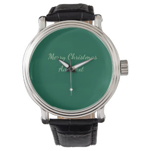 Reloj De Pulsera Feliz Navidad verde planicie vacaciones en solitar