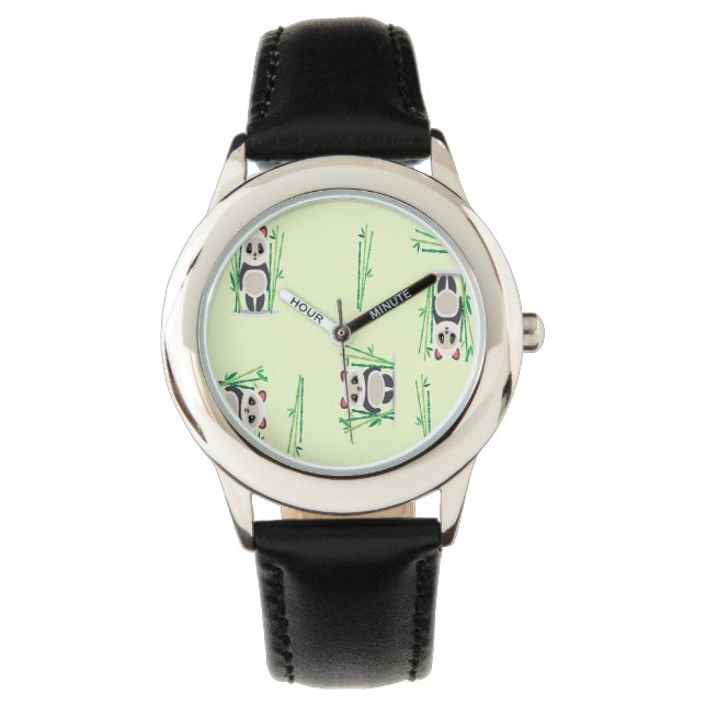 Reloj De Pulsera feliz oso panda sobre verde (Anverso)