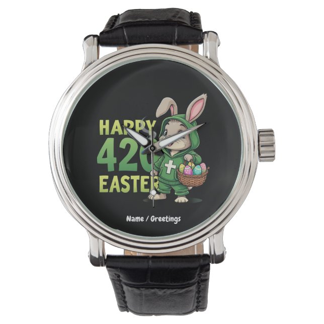 Reloj De Pulsera Feliz Pascua Gracioso Diseño Conejo de Pascua (Anverso)