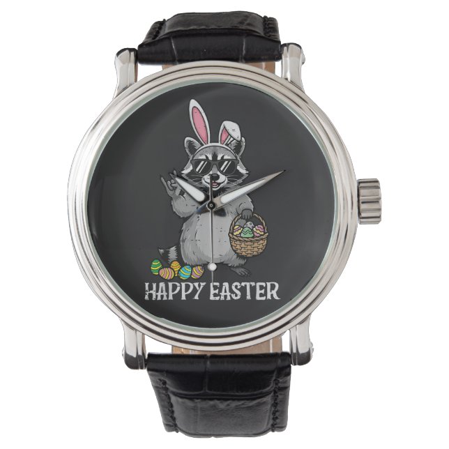 Reloj De Pulsera Feliz Pascua Mapache Conejito (Anverso)